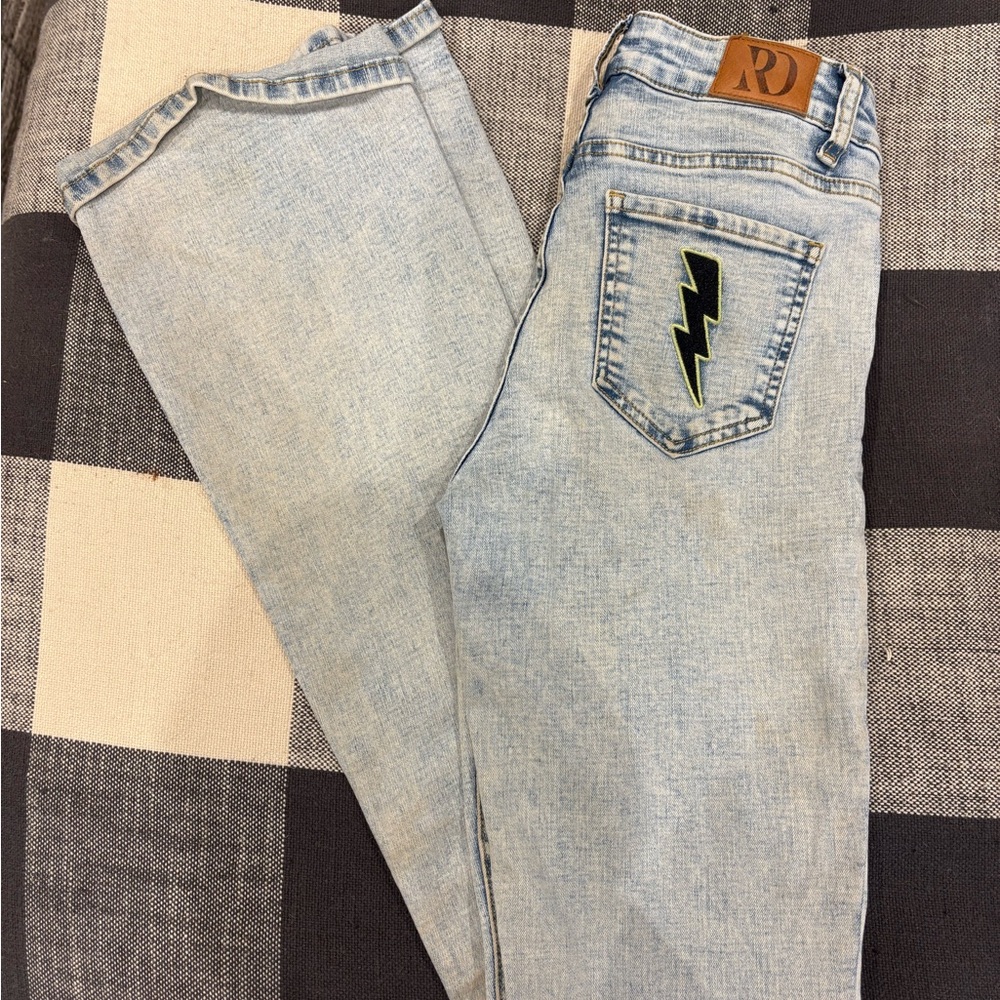 Light Blue Flare Jeans with Lightning Bolt Detail